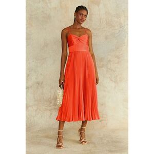 Amur Krisley Spicy Coral Pleated Cocktail Midi Dress Size 4 NWT
